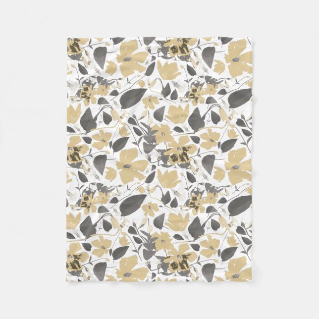Couverture Polaire Clematis Flower Gold Grey Aquarelle Vigne (Devant)