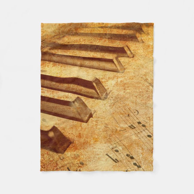Couverture Polaire Clés grunges de piano de feuille de musique (Devant)