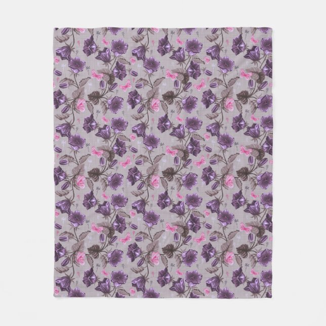 Couverture Polaire cloches de main violettes et motif de papillons (Devant)