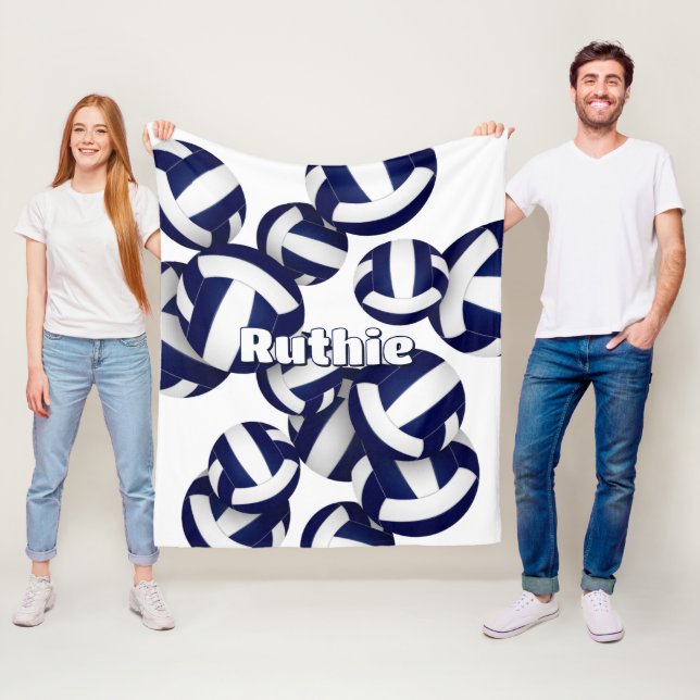 Couverture Polaire club de volley-ball bleu marine couleurs salle de  (En situation)