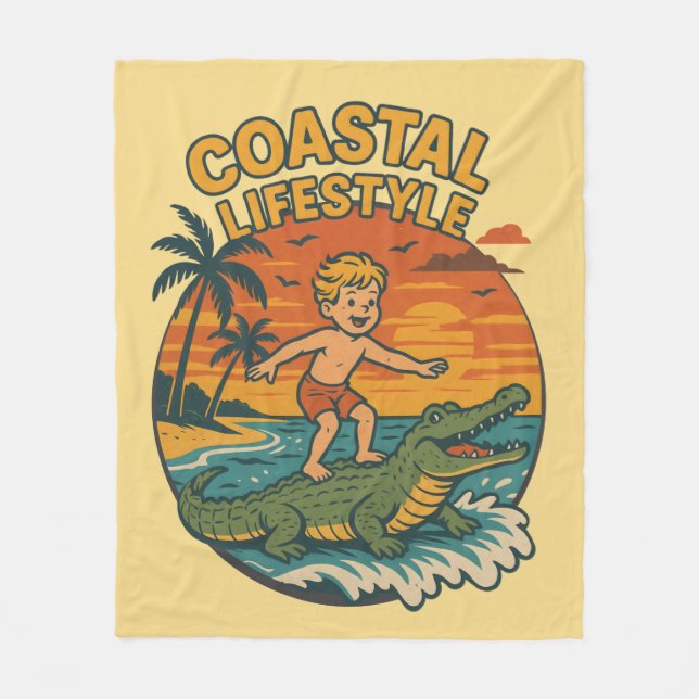 Couverture Polaire Coastal Lifestyle Gator Surfing - Retro Surf Beach (Devant)
