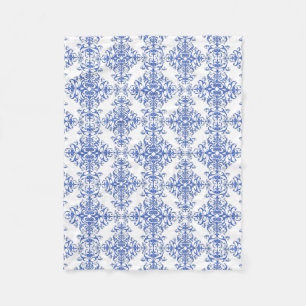 Couverture Polaire Cobalt bleu et blanc Floral Damask Style Motif