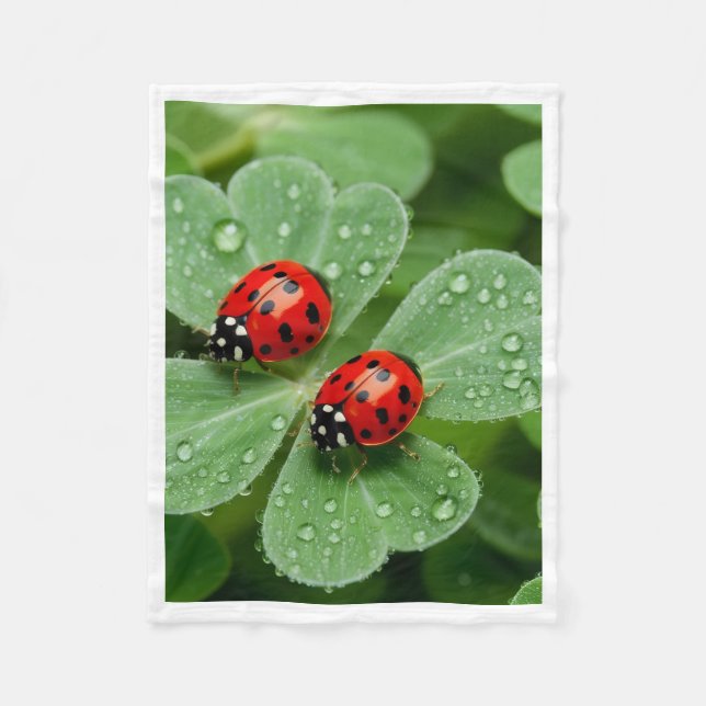 Couverture Polaire Coccinelles sur feuilles couvertes de rosée (Devant)