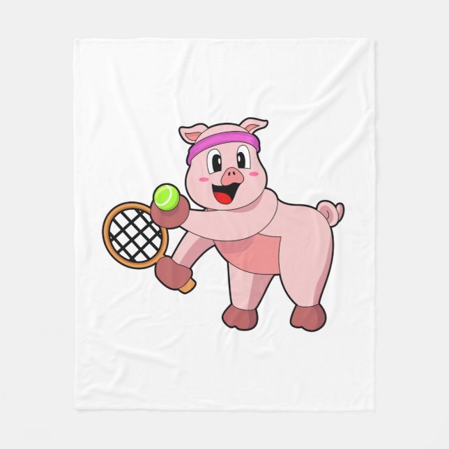 Couverture Polaire Cochon au tennis avec raquette de tennis (Devant)
