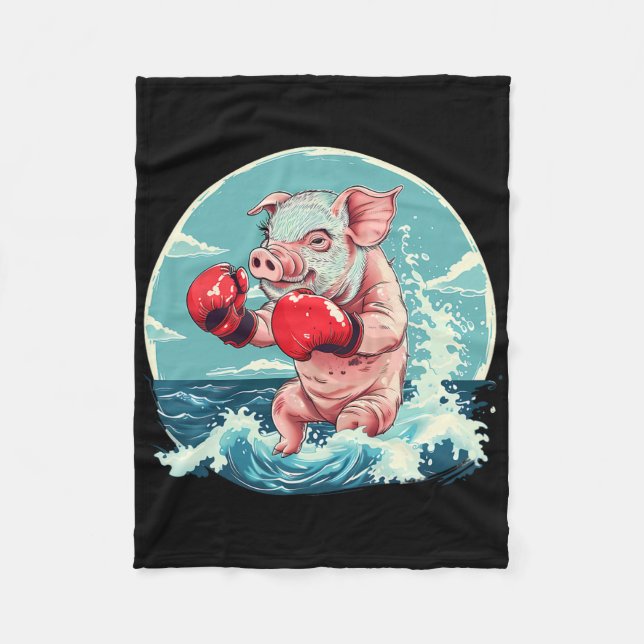 Couverture Polaire Cochon Boxeur Avec Gants De Boxe Kickboxing Drôle  (Devant)