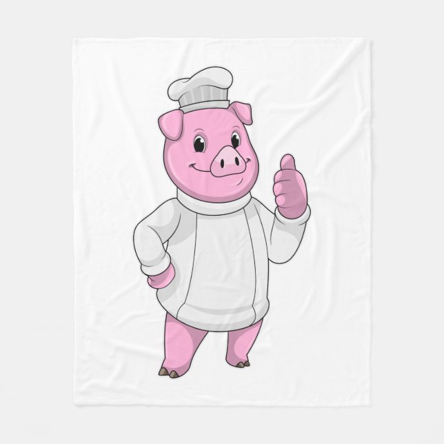 Couverture Polaire Cochon comme cuisinier avec casquette chef (Devant)