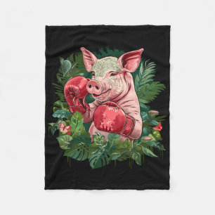 Couverture Polaire Cochon de boxe avec gants de boxe Kickboxing Boîte