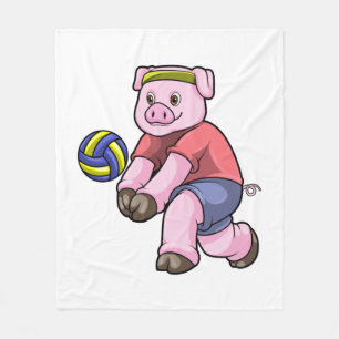 Couverture Polaire Cochon de sport avec volleyball