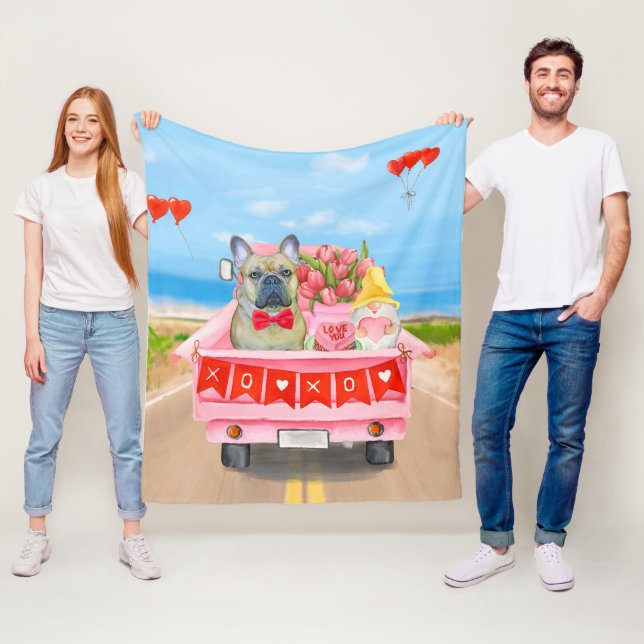 Couverture Polaire Cochon français camion de la Saint-Valentin (En situation)