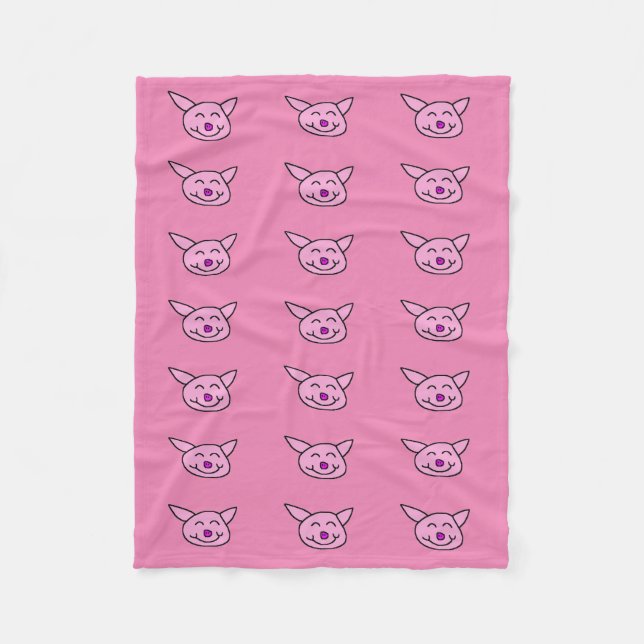 Couverture Polaire Cochon Heureux Rose (Devant)