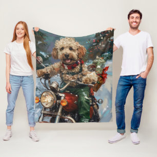 Couverture Polaire Cockapoo Chien chevauchant la moto Noël
