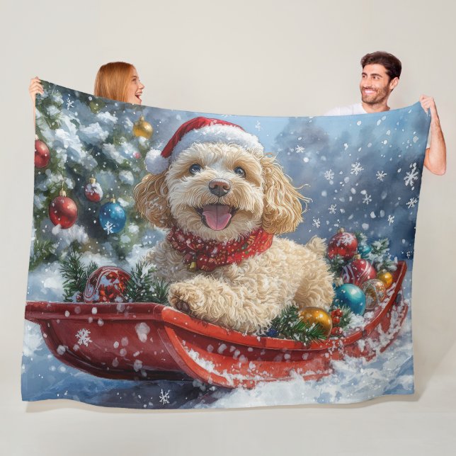 Couverture Polaire Cockapoo Dog in Sledge Let it Neige Christmas (En situation)