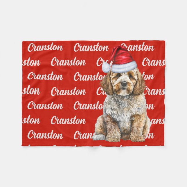 Couverture Polaire Cockapoo Père Noël Chien avec un nom personnalisé  (Devant (Horizontal))
