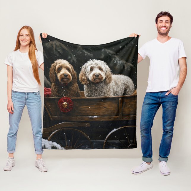 Couverture Polaire Cockapoo Traîneau enneigé Décor de Noël    (En situation)