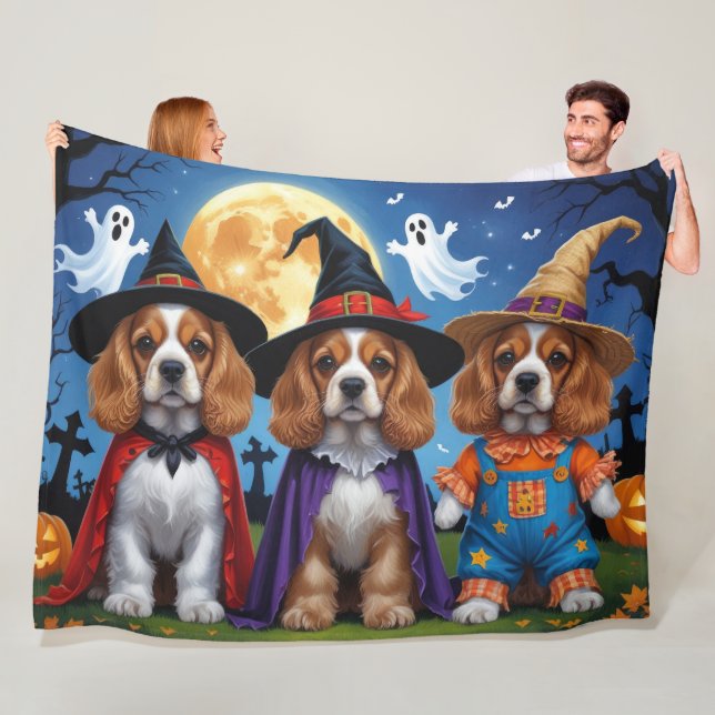 Couverture Polaire Cocker Chiens espagnols Citrouille Halloween Funny (En situation)