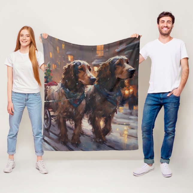 Couverture Polaire Cocker Spaniel Anglais période de fêtes de Noël (En situation)