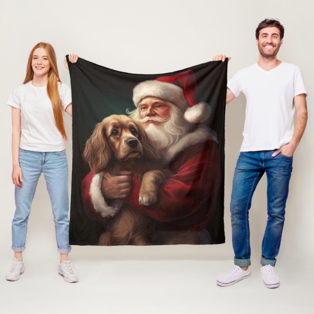 Couverture Polaire Cocker Spaniel avec le Père Noël Festif de Noël (En situation)