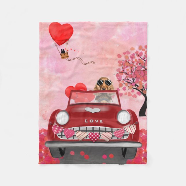 Couverture Polaire Cocker Spaniel Conduisant une Voiture avec des Cœu (Devant)