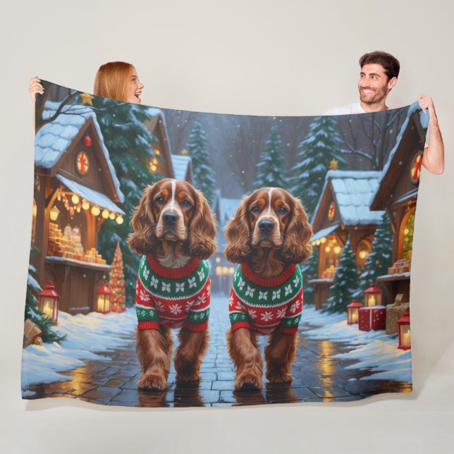 Couverture Polaire Cocker Spaniel Dogs Christmas Snow Holiday (En situation)
