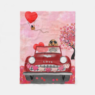 Couverture Polaire Cocker Spaniel voiture avec les coeurs Valentine's