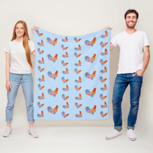 Couverture Polaire Cockerel Rooster Rouge Drôle et Zones Bleues et Bl