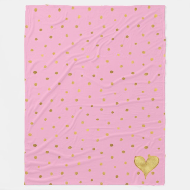 Couverture Polaire Cœur Anniversaire Points Blanc Rose Or (Devant)