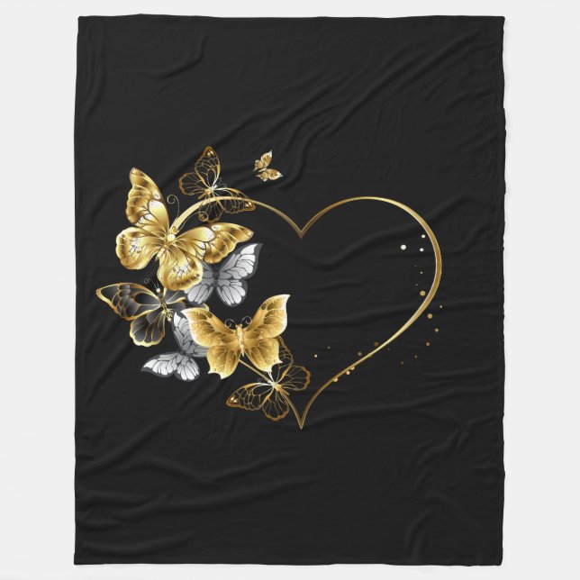 Couverture Polaire Coeur aux papillons d'or (Devant)