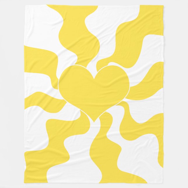 Couverture Polaire Coeur - Citron jaune et blanc (Devant)