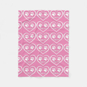 Couverture Polaire Coeur d'amour chiot avec empreintes de pattes