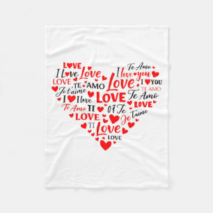 Couverture Polaire Cœur d'amour multilingue Je t'aime Romantique Sain