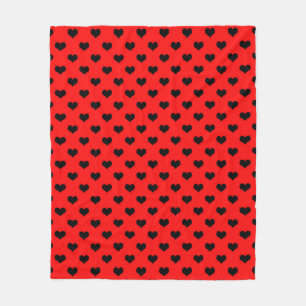 Couverture Polaire Cœur d'amour noir sur fond rouge