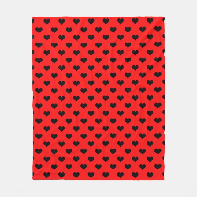 Couverture Polaire Cœur d'amour noir sur fond rouge (Devant)