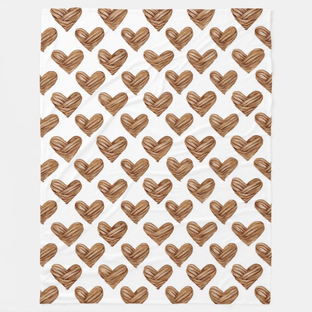 Couverture Polaire Cœur de naissance en tissage marron rustique (Devant)