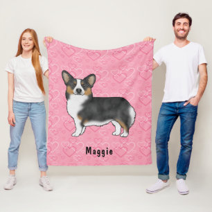 Couverture Polaire Cœur de Pembroke Welsh Corgi noir tricolore avec n