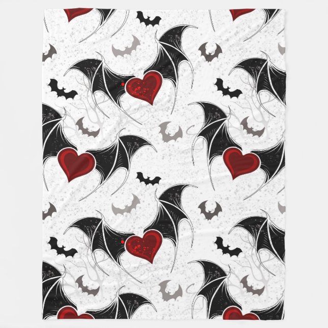 Couverture Polaire Coeur d'Halloween avec ailes de chauve-souris noir (Devant)