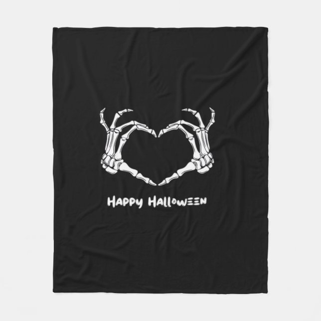 Couverture Polaire Coeur main squelette éffrayant avec "Happy Hallowe (Devant)