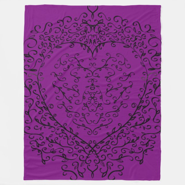 Couverture Polaire Coeur Mariage gothique violet et noir (Devant)