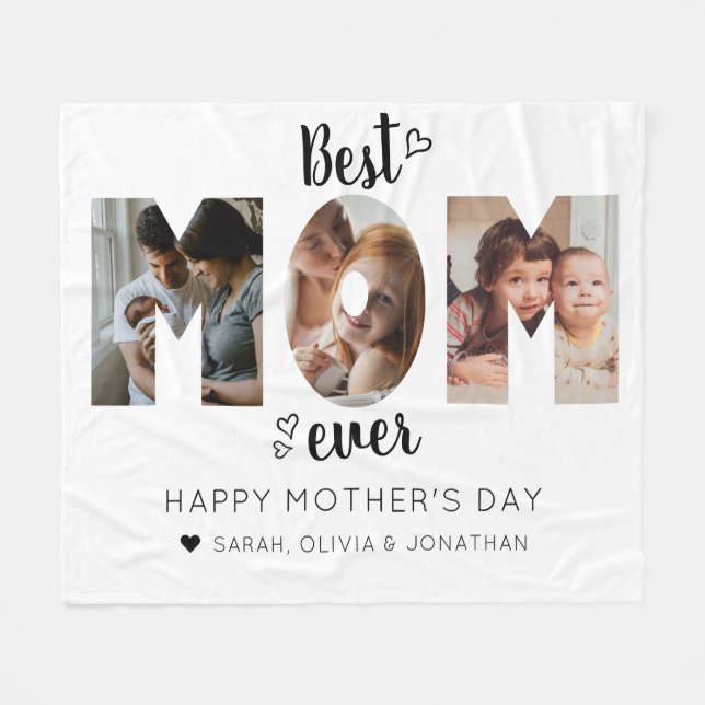 Couverture Polaire Coeur mignon Meilleure maman Ever 3 Photo Collage (Devant (Horizontal))