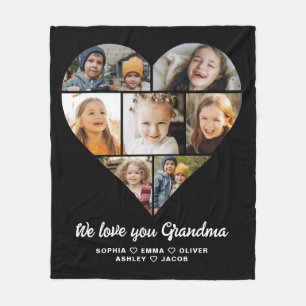 Couverture Polaire Coeur Nous t'aimons Grand-mère photo collage