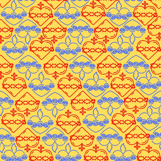 Couverture Polaire Coeur Sacré et Coeur Immaculé (A pattern with Sacred Heart of Jesus and Immaculate Heart of Mary using primary colours)
