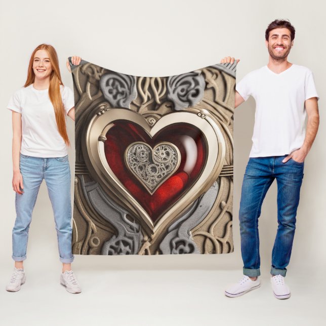 Couverture Polaire Coeur Steampunk - Amour mécanique complexe (En situation)