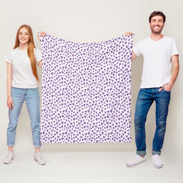 Couverture Polaire Cœur violet aquarelle (En situation)