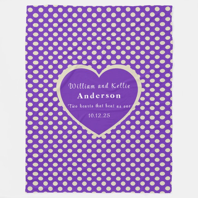 Couverture Polaire Cœur Violet, Plaid Polka-Dot Fleece, Grand (Devant)