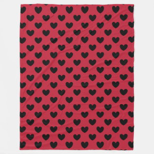 Couverture Polaire Cœurs à pois noirs sur fond rouge