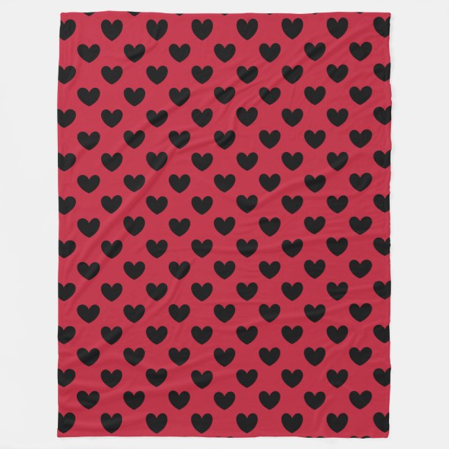 Couverture Polaire Cœurs à pois noirs sur fond rouge (Devant)