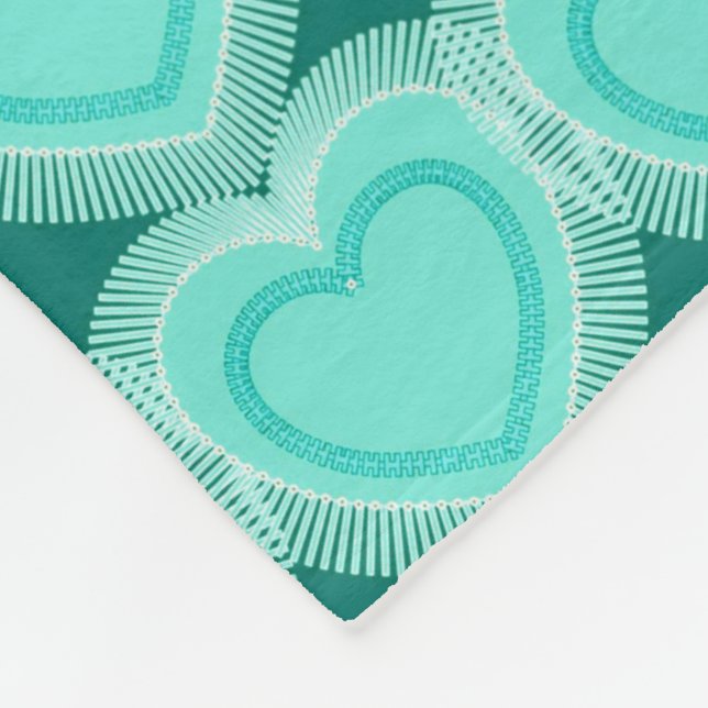 Couverture Polaire Coeurs Abstraits modernes - Aqua et Turquoise (Coin)