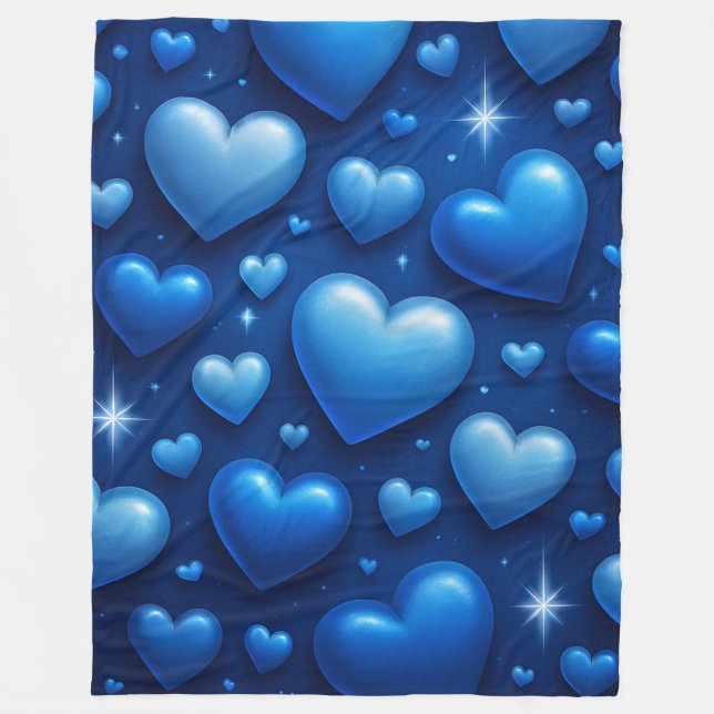 Couverture Polaire Coeurs bleus avec Motif étoiles (Devant)