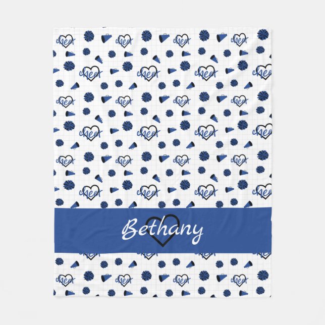 Couverture Polaire Coeurs bleus, Pom Poms, Motif mégaphone (Devant)