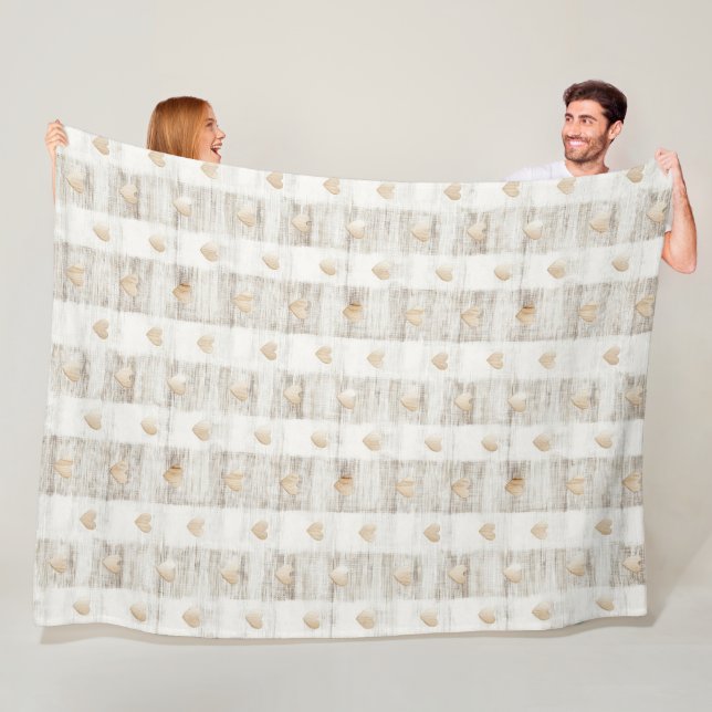 Couverture Polaire Coeurs Boho Beige Blanc Crème (En situation)
