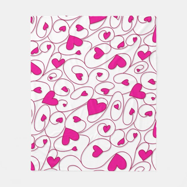 Couverture Polaire Coeurs bouclés rose et blanc (Devant)